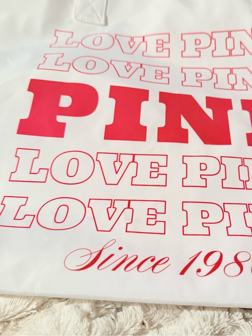 PINK Victoria's Secret White with Bright Red 'LOVE PINK' Print